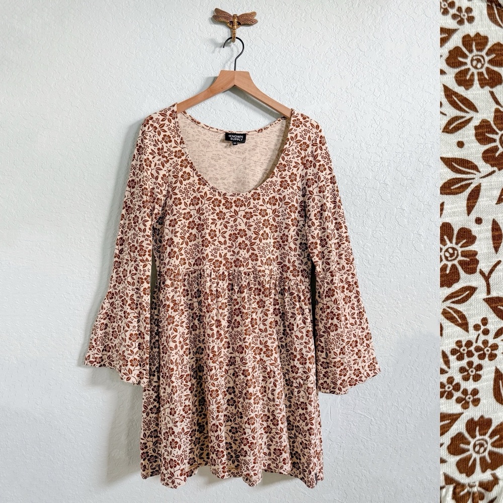 Known Supply•Floral Mini Dress•Bell Sleeves•Pockets•Size Medium